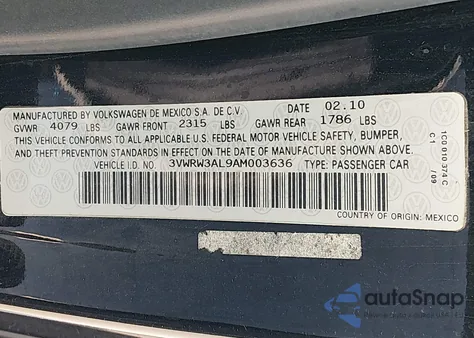 2010 Volkswagen New Beetle 2.5L z USA, uszkodzony, nr VIN 3VWRW3AL9AM003636